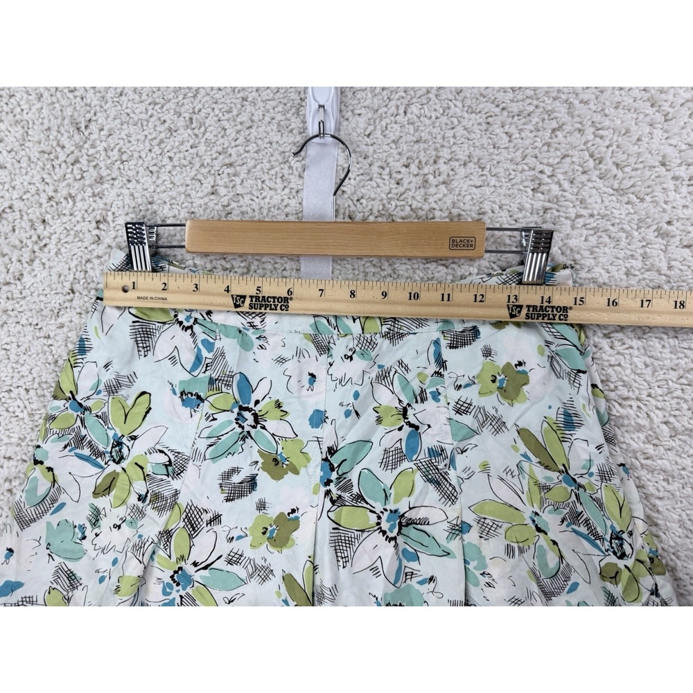 Merona Floral Skirt Womens 6 Green Blue Silk Excellent Fairycore A-Line Pleated - Picture 9 of 12